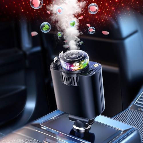 Transform Your Drive with the Starlight Multifunctional Car Charger & Aromatherapy Diffuser – Fast Charging, 5-in-1 Design Featuring Retractable Cables for i Phone 16/15 Compatibility, Enhance Your Journey with Soothing Essential Oils and USB-C Convenience