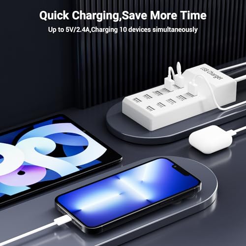 Ultimate 10-Port USB Charging Station – 50 W Multi-Device Power Hub for i Phone, Galaxy, i Pad & More – Rapid Charge & Advanced Safety Features for Home or Office Use – Compact Multiport Charger for Maximum Efficiency and Organization