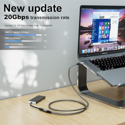 Enhance Your Tech Connectivity: Premium 3.3 Ft USB C 3.2 Extender for 20 Gbps Data Transfer & 100 W Fast Charging – Ideal for PSVR2, Mac Book, i Pad Pro, i Phone 15 & More – Durable Nylon Construction for Unmatched Flexibility & Performance – Essential Accessory for Gamers & Professionals