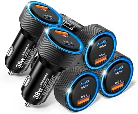 Ancekoy 38 W Dual Ports Car Charger – 5-Pack USB Cigarette Lighter Adapter with PD3.0 & QC3.0 Fast Charging for i Phone 16 Pro Max, Galaxy S25 Ultra, i Pad & More – Ultimate Compatibility & Travel Convenience