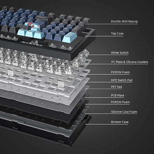 Transform Your Gaming Setup with the 75% Monster B Wired Mechanical Keyboard – 82 Keys, Gasket Mount Design, Hot-Swappable White Switches, RGB Lighting, Programmable Features for Mac/Windows – Unmatched Speed and Comfort for Gamers and Professionals