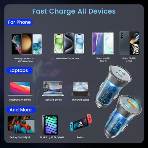 90 W Dual-Port USB C Fast Car Charger 2-Pack – PD 45 W & QC 45 W Quick Charge Adapter for Samsung Galaxy S25 Ultra, i Phone 15, and More – Ultimate Compatibility & Safety Features for Efficient On-the-Go Power