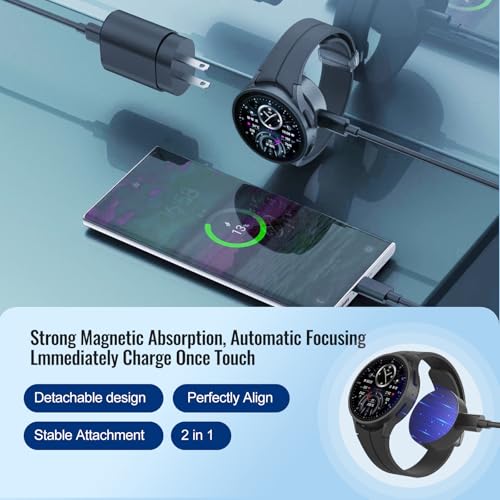 Experience Cutting-Edge Charging with the 25 W Dual USB-C Fast Wireless Charger for Samsung Galaxy Watch Series 4-7 & S22/S23/S24/S25 Ultra/Z Flip 6 – Magnetic Dock, 3.3 ft Cord for Effortless Power Anywhere, Ideal for Home, Office, and Travel. This innovative charging solution features dual USB-C ports for simultaneous device charging, ensuring your Galaxy Watch and smartphone are powered up quickly and efficiently. The 3.3 ft magnetic charging dock offers secure placement, eliminating worries about disconnections. Designed for versatility, this compact charger seamlessly fits into your lifestyle, whether at home, in the office, or on the go. Elevate your charging experience with a sleek design that not only enhances your workspace but also provides the ultimate convenience. Built from high-quality materials for durability, this charger is your perfect companion for fast, reliable charging. Keep your devices ready for action and enjoy a clutter-free charging experience with this essential accessory.