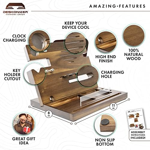 Elegant Wooden Charging Dock for Men – Premium Multifunctional Desk Organizer & Nightstand Essential – Fast Universal Charging Station with Sleek Aesthetic – Perfect Gift for the Discerning Professional
