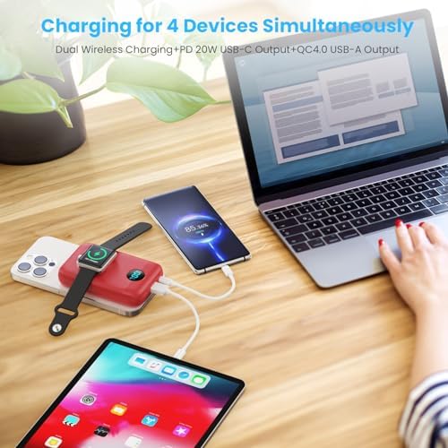 Revolutionary 4-in-1 Magnetic Portable Charger 10800 m Ah – Rapid USB-C Power Bank with LCD Display, Fast Charging for i Phone 16/15/14/13/12 & Apple Watch – Sleek White Design for Ultimate Compatibility and On-the-Go Convenience