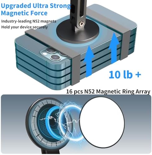 Magnetic Phone Stand for Desk, Heightened & Adjustable & Foldable Metal Magnetic Phone Holder Stand for Desk/Office/Home, Compatible with Magsafe Case/iPhone 15/14/13/12 Series (Black) – Enhanced Compatibility and Speed