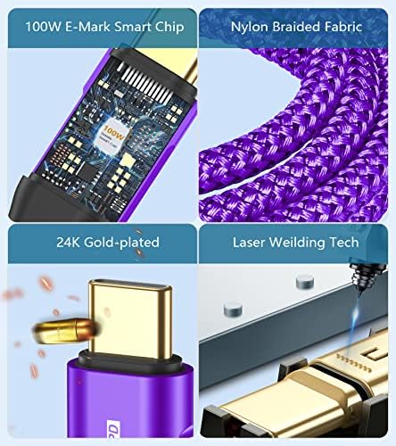 6.6 ft USB Type C Charger Cable – 100 W Power Delivery Fast Charging for i Phone 16/15 Pro Max, Mac Book, i Pad Pro/Air & Samsung Galaxy S24/S23/S22 – Durable Nylon Braided 2-in-1 USB C to C Design for Optimal Compatibility and Speed