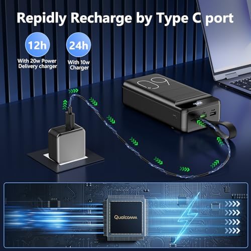 High-Capacity 60000 m Ah Power Bank with 22.5 W Fast Charging, 4 Device Outputs & 3 Input Options, LED Display & Built-in Flashlight – Ultimate Portable Charger for All Electronic Devices
