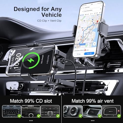 MOKPR Wireless Car Charger – 15 W/10 W/7.5 W Auto-Clamping Cup Holder Phone Mount for i Phone & Samsung – Fast Charging Car Mount with Enhanced Compatibility for Seamless Navigation & Calls – Durable, Convenient, and Safe Charging Solution for Busy Lifestyles