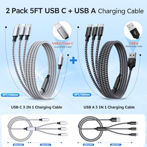 240 W 4-in-1 Braided Charging Cable: Ultimate Fast Charge Solution with E-Mark Chip for i Phone, i Pad, Mac Book & Android Devices (5 FT) – Durable Multi-Connector Cord for Seamless Device Compatibility and Superior Performance