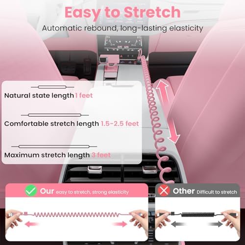 Opluz Coiled Lightning Cable 2 Pack – 3 FT MFi Certified i Phone Charger for Fast Charging in Cars, Ideal Short USB to Lightning Cable for Seamless Car Play Experience, Stylish Black Design for Enhanced Interior Compatibility and Clutter-Free Convenience