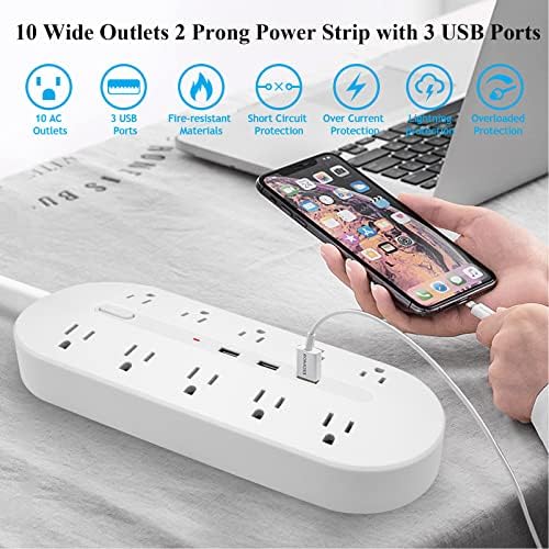 Transform Your Power Experience with the 10 FT Polarized 2 Prong to 3 Prong Outlet Adapter – Featuring 5 V 3.4 A USB Charging, 1700 Joules Surge Protection, and Wall Mountable Design for Non-Grounded Outlets – Perfect for Home and Office Efficiency