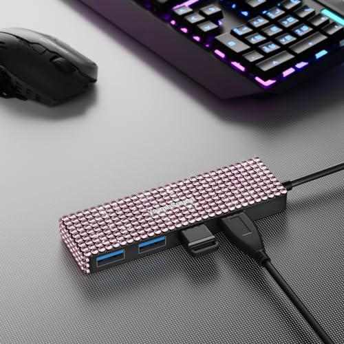 Chic Pink USB to USB-C Hub Adapter – Yaimh Sound 3.0 Multi-Port for Seamless Device Connectivity – Perfect for PC, Mac Book, and More – Experience High-Speed Data Transfer for Flash Drives, Keyboards, Mice, Cameras, and Gaming Gear – Enhance Your Productivity and Style