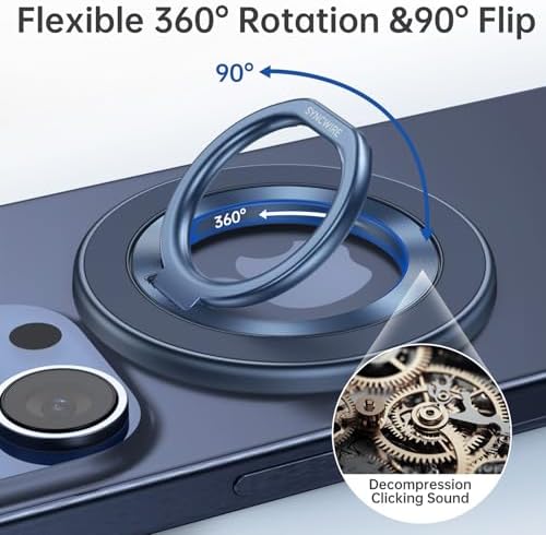 Syncwire Magnetic Phone Ring Holder – Titanium Alloy Kickstand for i Phone 12-16 Pro Max & Compatible Android Devices – Ergonomic Design, Enhanced Mag Safe Stability, Lightweight Grip for Ultimate Hands-Free Convenience