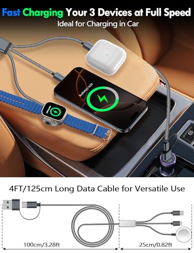 Ultimate 2-Pack Fast Charging Cable Set: Versatile USB A/Type C/Lightning Cables for Quick Charging of Apple Watch & i Phone, 4 FT Length for Seamless Travel Compatibility with i Phone 11-16, i Pad, Apple Watch Ultra & SE, Durable Multi-Device Solution for Enhanced Power Efficiency and Convenience