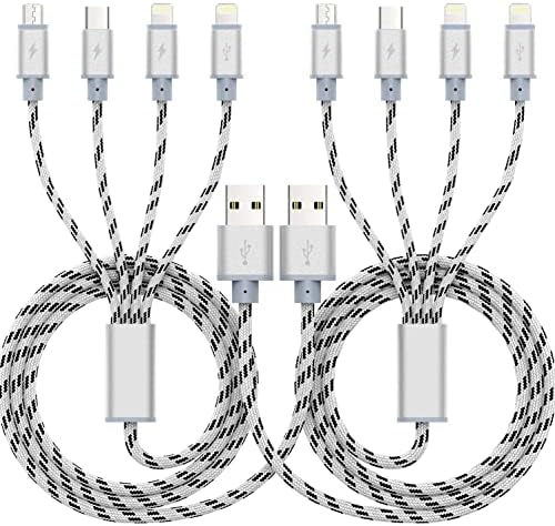 Ultimate 4-in-1 Fast Charging Cable – 10 Ft Multi-Device Charger with Dual IP, Micro USB & Type C Ports – 3.5 A High-Speed Performance for i Phone 13/12/11/Xs/X/8/7/6/se, Samsung Galaxy, LG, Pixel, and One Plus – Durable Nylon Braided Design for Enhanced Longevity and Convenience