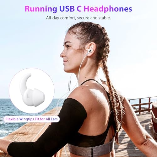 APETOO Sports USB-C Wired Earbuds: Enhanced Sweatproof In-Ear Headphones with Deep Bass & Secure Anti-Fall Wingtips for Active Lifestyles, Perfect for i Phone 16 and Android Users – Comfortable Design for Women & Small Ears, Ideal for Workouts and Daily Commutes with Hands-Free Calling Capability