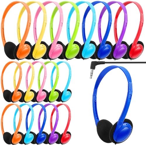 Bulk Classroom Headphones 25 Pack – Premium Durable Wired Earphones for Enhanced Student Learning, Comfortable Fit for Kids and Adults – Superior Sound Quality for Educational Use (HY103, 25 Black)