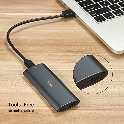 SSK Tool-Free M.2 NVME SATA SSD Enclosure Adapter – Ultra-Fast USB C 3.1/3.2 Gen 2 External Reader for PCIe and SATA SSDs – Optimized 10 Gbps Transfer Speeds – Compatible with 2230/2242/2260/2280 SSDs – Durable Aluminum Design for Enhanced Cooling and Portability – Ideal for Backup and Data Recovery Solutions