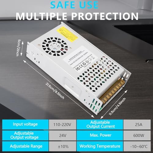 High-Efficiency 600 W 24 V AC to DC Power Supply – 25 A Versatile Switching Adapter for LED Strips, Motors, CCTV Systems, and 3 D Printers – Durable and Reliable Performance for All Your Power Needs