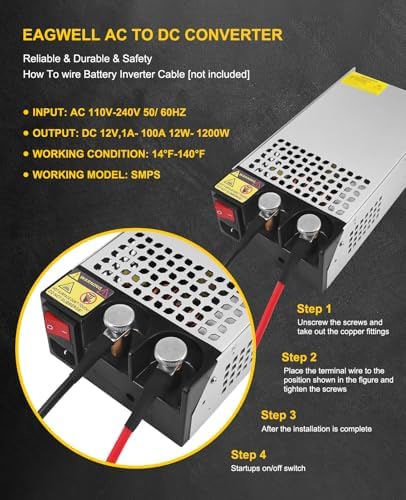 Eagwell 600 W 12 V AC to DC Power Supply Converter – High-Efficiency SMPS Adapter for RVs, LED Strips, and LCD Monitors – Reliable 50 A Output with Safety Features for Versatile Applications and Enhanced Performance