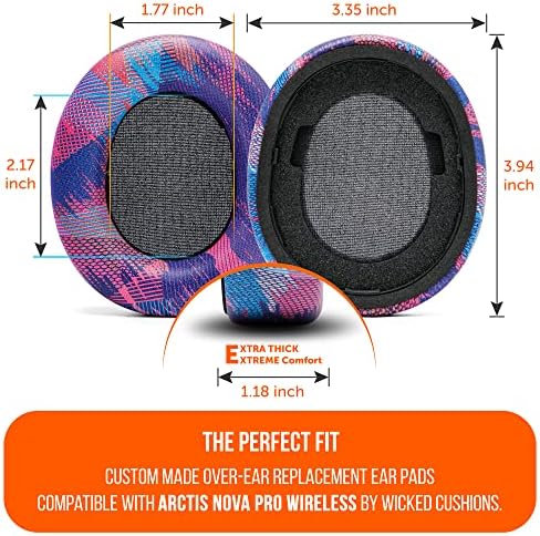 Upgrade Your Sound: WC Premium Replacement Earpads for Steelseries Arctis Nova Pro Wireless by Wicked Cushions | Enhanced Comfort with Thick, Soft Leather & Superior Durability | Red Camo Design for Distinctive Style & Optimal Sound Isolation