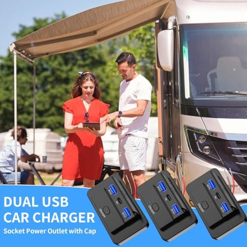 High-Speed 12 V USB Charging Socket Panel with PD 3.0 & QC 3.0 for Cars, Motorcycles & Buses – Waterproof Wall-Mounted Charger with Easy Control Switch for Ultimate Power Delivery and Device Compatibility