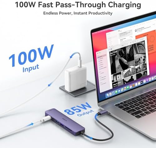 Transform Your Mac Book Pro/Air into a Powerhouse: MOKi N 7-in-1 USB C Hub HDMI Adapter with 4 K Support, Dual Card Readers, and Rapid 5 Gbps Data Transfer – Ideal for Dell XPS and Lenovo Think Pad Users!