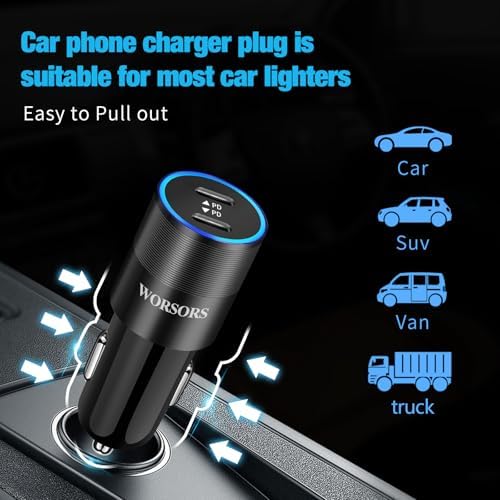 Ultra-Fast 60 W USB-C Car Charger 6 Pack – Dual 30 W PD 3.0 PPS Ports for i Phone 16/15/14/13, Samsung Galaxy S25/S24/S23, Google Pixel 9 – Compact 12 V Cigarette Lighter Adapter for Maximum Device Compatibility – Rapid Multi-Device Charging Solution for Road Trips and Daily Commutes – Durable Design for Long-lasting Use