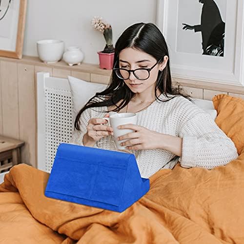 Elevate Your Viewing Experience with the Soft Blues Adjustable Pillow Stand: Ultimate Hands-Free Comfort for Tablets, E-Readers, and Smartphones – Perfect for Cozy Couch or Bedtime Use with Convenient Storage Pocket and Customizable Angles for Optimal Relaxation