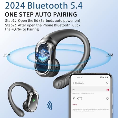 High-Performance Wireless Earbuds – 2025 Bluetooth 5.4 Headphones with Superior ENC Noise Canceling Mic, IP7 Waterproof Construction, Secure Fit Earhooks for Active Lifestyles, Dual LED Battery Indicator – Premium Sound Quality for Workouts and Outdoor Activities