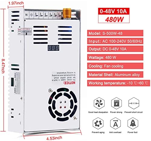 Eagwell 600 W Adjustable AC to DC Power Supply – Versatile 110 V Converter with 0-48 V Output and 12.5 A Capacity for RVs, Automotive, and Water Pump Applications – Efficient Switching Adapter with Regulated Voltage Options (5 V, 12 V, 13.8 V, 24 V, 48 V) for Maximum Compatibility and Performance Reliability