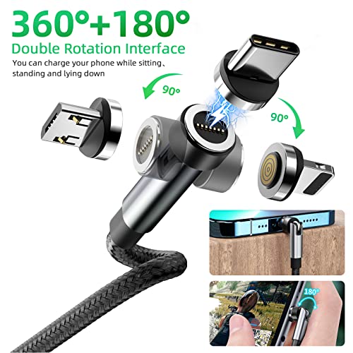ANMONE 540° Rotatable USB Magnetic Charging Cable Trio – Fast Charging & Data Transfer Cords in 1 m, 2 m, 3 m Lengths for Ultimate Device Compatibility and Convenience – Effortless One-Handed Connection with Premium Durability