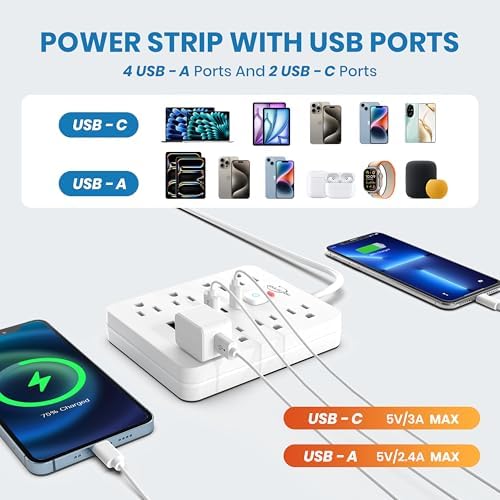 Dual Joule Loom 2-Pack Power Strip Surge Protector with 11 Outlets, 6 Fast USB Ports, 5 Ft Extension Cord, Space-Saving Flat Plug, Wall-Mount Design, Overload Safety for Home & Office Charging Stations – Ultimate Device Compatibility and Speed Enhancement