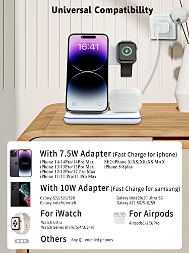 3-in-1 Aluminum Alloy Wireless Charging Station – 18 W Fast Charger for i Phone 15/14/13/12/11/Pro/Max/XS/XR/X/8, Apple Watch 9/8/7/6/5/4/3/2/SE & Air Pods Pro/3/2 – Sleek, Efficient, and Tangle-Free Solution for All Your Devices