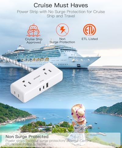 BESHON 10 ft Flat Plug Extension Cord with 4 Wide Outlets & 3 USB Ports (2 USB-C) – Versatile Power Strip for Home, Office & Dorm – Space-Saving Design with Surge Protection & Fast Charging Capabilities