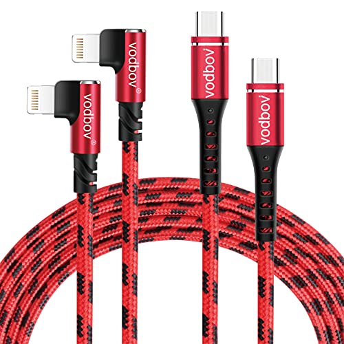 USB-C to Lightning Braided Charging Cable Duo – Fast Charging 90 Degree Right Angle Cord for i Phone – MFi Certified, Durable 10 ft & 6 ft Lengths in Sage Purple – Optimal Comfort & Style for Gaming and Daily Use