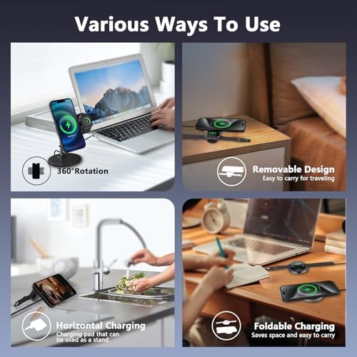Mag Safe 2-in-1 Wireless Charging Station for i Phone and Apple Watch – Portable 15 W Fast Charger with Detachable Design, Foldable Travel Pad for i Phone 12-16 Series – Sleek Black Finish for Enhanced Compatibility and Efficient Power Boosts