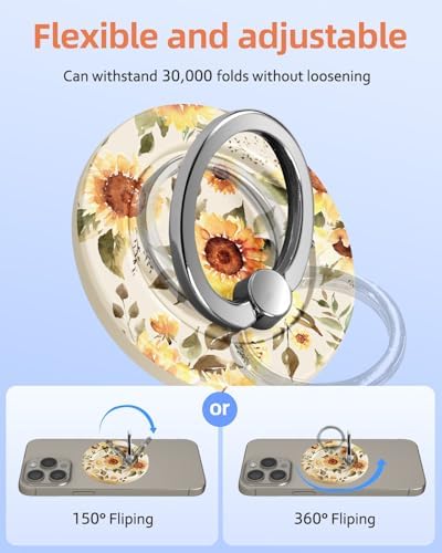 Tycamp Vintage Floral Magnetic Phone Grip – Chic Mag Safe-Compatible Ring Holder for i Phone 16/15/14/13/12 Series – Adorable & Practical Phone Stand for Women and Girls – Superior Grip for Safe Handling & Effortless Selfie Capture