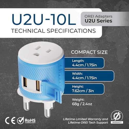 OREI Switzerland Travel Plug Adapter with Dual USB Ports – Ultimate Type J Charging Solution for USA Devices – Fast, Efficient Power for i Phones, Laptops, Tablets & More – Essential Travel Accessory for Hassle-Free Connectivity