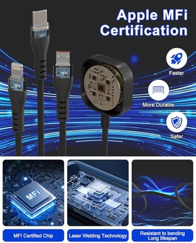 Ultimate 4-in-1 Retractable Charging Cable for Apple Watch – 100 W Fast Charging Solution with Lightning, Micro USB, Type C, and i Watch Ports for i Phone 16/15 & Galaxy Android – Compact, Tangle-Free Design for Effortless Portability and Versatile Power Management