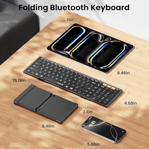 Portable Full-Size Proto Arc Bluetooth Keyboard XK01 – Foldable Wireless Keyboard with Numeric Keypad for i Pad, Tablets, Smartphones, and Laptops – Rechargeable Multi-Device Solution for Windows, i OS & Android – Ultimate Travel Companion for On-the-Go Professionals