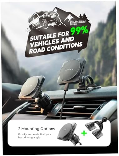 LISEN Mag Safe Car Mount Charger for i Phone 12-16 Series – Advanced Magnetic Wireless Charging Holder for Dashboard & Vent – Rapid 15 W Power Delivery & Secure Grip for Safe Hands-Free Navigation