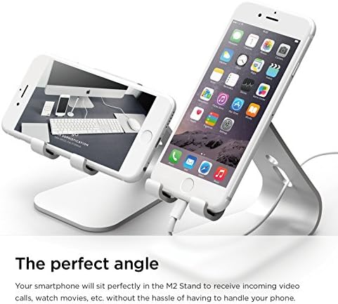 Enhance Your Smartphone Experience with the elago M2 Premium Aluminum Stand – Sleek Silver Ergonomic Design for Effortless Video Calls, Integrated Cable Management, and Universal Compatibility with i Phones and Galaxy Devices – Ideal for Streamlined Workspaces and Mobile Convenience