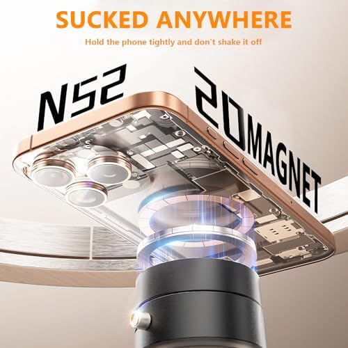 Foldable Portable Vacuum Magnetic Cell Phone Holder 2025 New Adjustable Magnetic Phone Mount Suction Cup Base Double-Sided Magnetic Folding Swivel Phone Holder for Car/Desktop/Mirror/Gym (Black) – Enhanced Compatibility and Speed