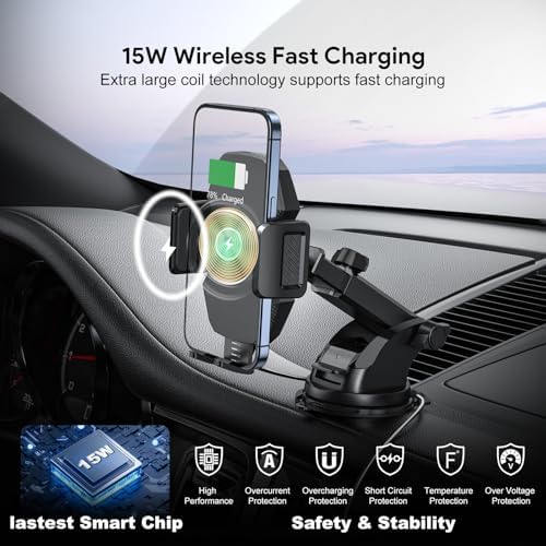 Car Phone Holder &15W Wireless Fast Charger, Auto-Clamp Qi Charging Mount, 360° Adjustable Phone Holder for iPhone/Android, Air Vent Mount with Overcharge Protection – by Esoulk – Enhanced Compatibility and Speed