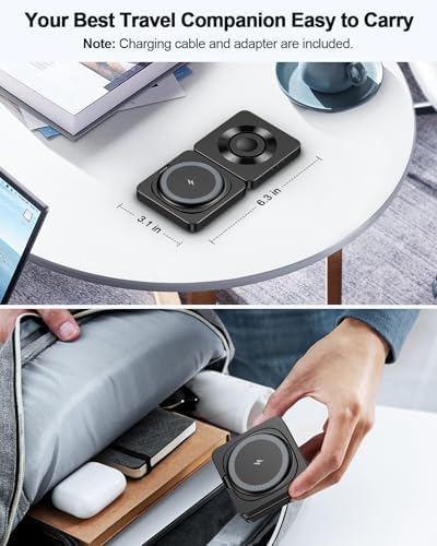 2025 ADADPU Magnetic Wireless Charging Station – Ultimate 3-in-1 Foldable Mag-Safe Charger for i Phone 16, 15, 14, 13, 12 Pro Max Plus, Apple Watch & Air Pods – Travel-Friendly, Fast Charging Pad with Enhanced Compatibility and Magnetic Alignment
