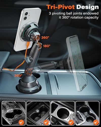 Revolutionize Your Road Trips with the A2 C Qi2 Wireless Car Charger – 15 W Mag Safe Cup Holder Mount for i Phone 12-16 Series, Featuring Advanced Semiconductor Cooling and Effortless Magnetic Alignment for Maximum Stability and Fast Charging Efficiency