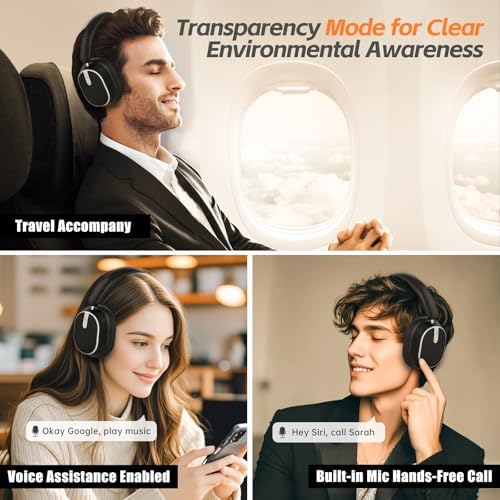 Experience Superior Sound Quality with Sisism Hybrid Active Noise Cancelling Over-Ear Headphones – Unmatched 60-Hour Playtime & Deep Bass – Luxurious Memory Foam for Ultimate Comfort – Seamless Bluetooth Connectivity for Effortless Device Pairing – Perfect for Travel and Office Use