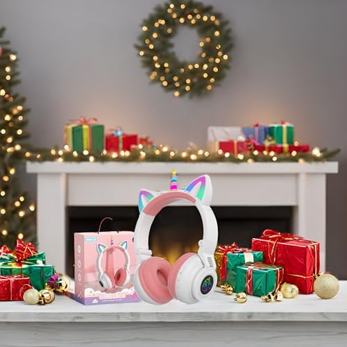 Enchanting Unicorn Wireless Headphones for Kids – Stylish Pink Foldable Design with Light-Up Features, Perfect for Tablets and Toddlers – Superior Sound Quality and Comfort for Magical Listening Adventures – Durable, Adjustable, Tangle-Free Fun for Every Little Girl